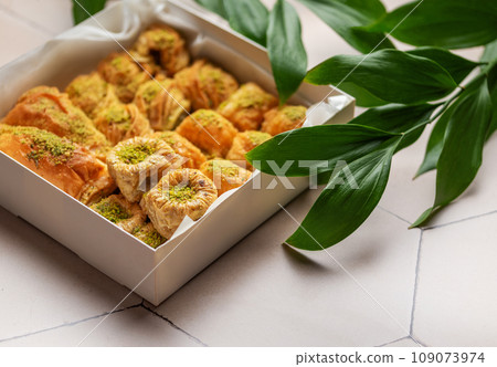 Assortment of Turkish baklava dessert Assortment of Turkish baklava dessert 109073974