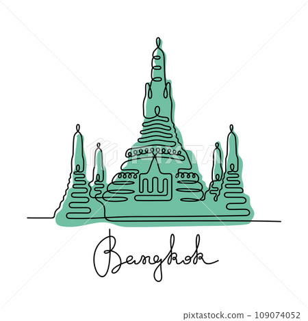 Wat Arun, Bangkok one line vector illustration Wat Arun, Bangkok one line vector illustration 109074052