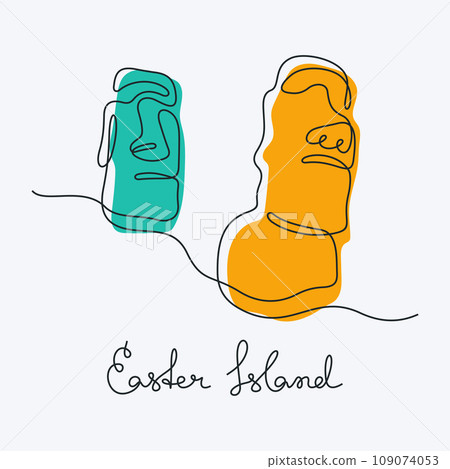 Easter Island statues one line vector illustration Easter Island statues one line vector illustration 109074053