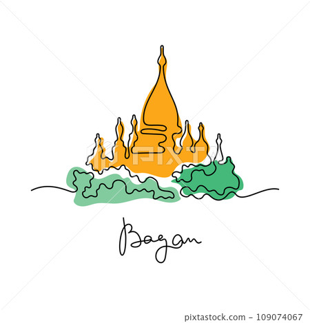 Bagan, Myanmar. One line vector illustration.  109074067
