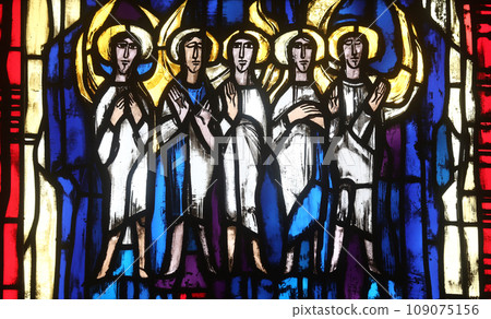 Stained glass window in the parish church of St. Stephen in Wasseralfingen, Germany Stained glass window in the parish church of St. Stephen in Wasseralfingen, Germany 109075156