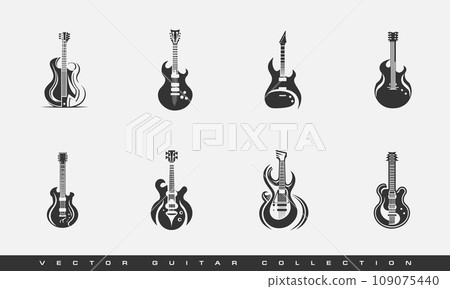 Vector guitar logo template collection. Music instrument guitar. Vector guitar logo template collection. Music instrument guitar. 109075440