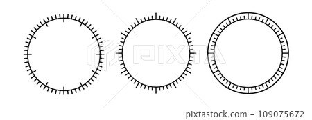 Blank mechanical clock face divided into seconds and minutes. Round meter scale. Watch dial. Timer template. Simple clock face. Vector illustration on white background 109075672