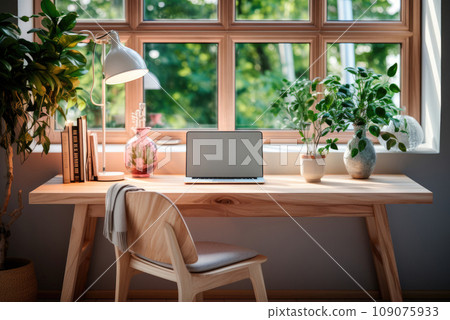 Modern workplace with a laptop at home Modern workplace with a laptop at home 109075933