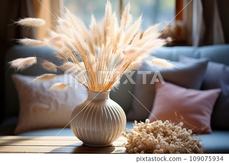 Dried flowers cereals in your on the table near the window. Natural cozy home decor Dried flowers cereals in your on the table near the window. Natural cozy home decor 109075934
