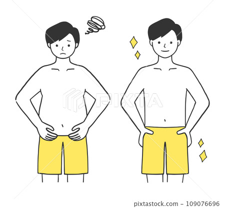 Illustration of before and after diet (male) Illustration of before and after diet (male) 109076696