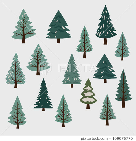 Pine trees freehand drawing flat design. 109076770