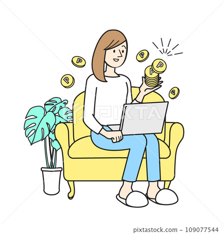 Simple person illustration, female lifestyle, woman sitting on a sofa Simple person illustration, female lifestyle, woman sitting on a sofa 109077544