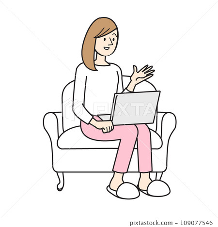 簡單的人物插圖，女性生活方式，坐在沙發上的女人 109077546