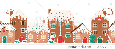 Gingerbread houses christmas border. Gingerbread houses christmas border. 109077920