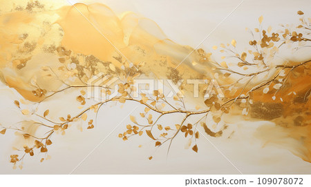 日式櫻花與金色背景圖形素材 109078072