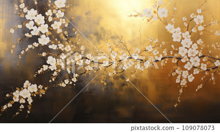 日式櫻花與金色背景圖形素材 109078073