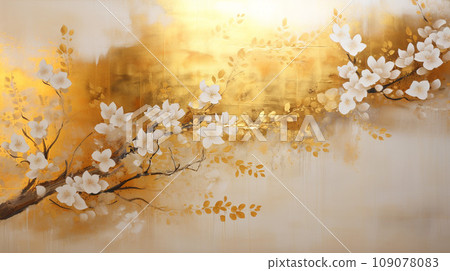 日式櫻花與金色背景圖形素材 109078083