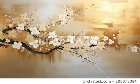 日式櫻花與金色背景圖形素材 日式櫻花與金色背景圖形素材 109078084