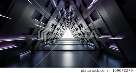 A dimly lit room with vibrant purple lighting creating a mesmerizing and immersive atmosphere 3d render illustration 109078279