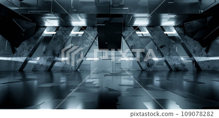 A futuristic 3D rendered building in black and white 3d render illustration A futuristic 3D rendered building in black and white 3d render illustration 109078282