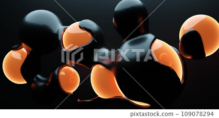 A group of black and orange objects on a black background in a visually striking 3D render 3d render illustration 109078294