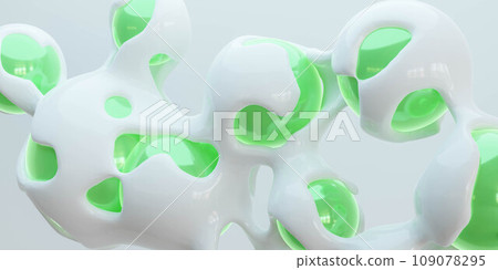 Floating white and green objects in a mesmerizing 3D render 3d render illustration 109078295
