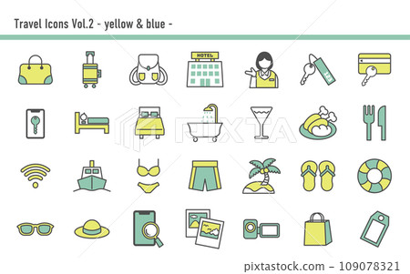 旅行圖示集 B 03 黃色和淺藍色 109078321