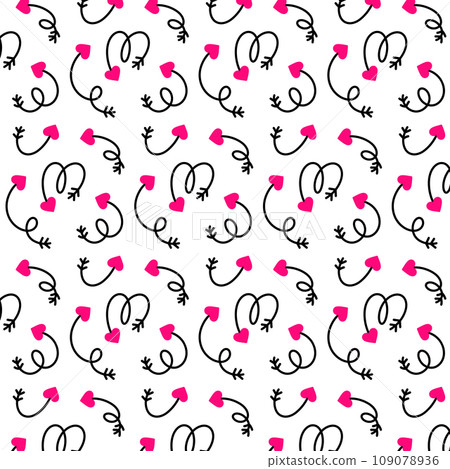 Cupid's arrows seamless pattern on a white background. Cute background with arrows for Valentine's Day. Valentine's day holiday backdrop texture, romantic wedding design. 109078936