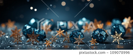 Intricate and shimmering snowflakes on a dark background, creating an elegant and captivating visual for Christmas web banner. Intricate and shimmering snowflakes on a dark background, creating an elegant and captivating visual for Christmas web banner. 109078996