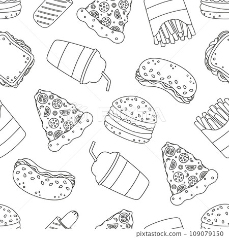 outline cartoon fast food seamless pattern 109079150