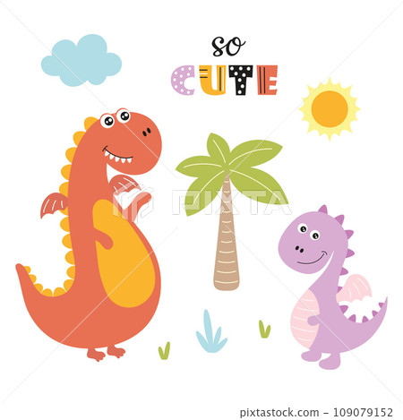 flat vector illustration with cartoon dragons for children design flat vector illustration with cartoon dragons for children design 109079152