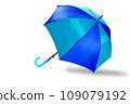 Stripe umbrellas Blue and cyan color with handle, isolated with clipping path selection on white background. Object or Rainy season concept. 109079192