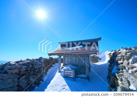 Inakomagatake Shrine located on the east side of the summit of Mt. Kisokomagatake in Kiso District, Nagano Prefecture in winter 109079454