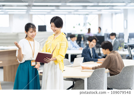 A young female engineer who is a new employee having a meeting in the office A young female engineer who is a new employee having a meeting in the office 109079548