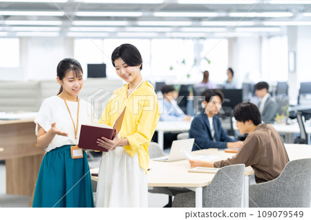 A young female engineer who is a new employee having a meeting in the office A young female engineer who is a new employee having a meeting in the office 109079549