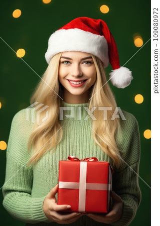 Portrait of young woman in Christmas knitted sweater Portrait of young woman in Christmas knitted sweater 109080972