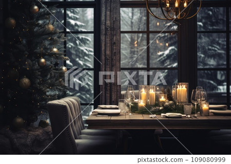 Christmas or New Year restaurant interior 109080999