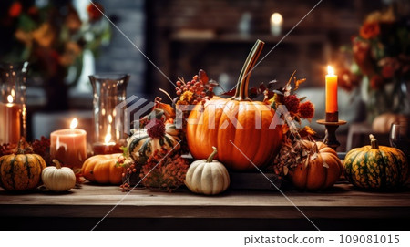 Thanksgiving table setting with pumpkin 109081015