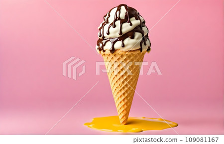 Ice cream delight: Waffle cone with creamy goodness Ice cream delight: Waffle cone with creamy goodness 109081167