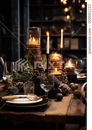 Christmas table setting with winter decoration 109081252