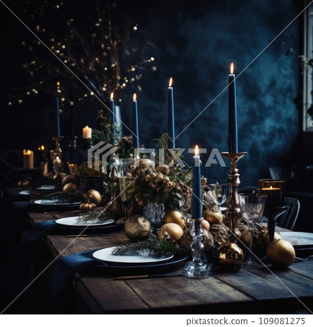 Christmas table setting with winter decoration Christmas table setting with winter decoration 109081275