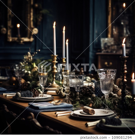 Christmas table setting with winter decoration 109081294