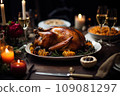 Thanksgiving dinner with baked turkey 109081297