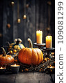 Thanksgiving table setting with pumpkin 109081299