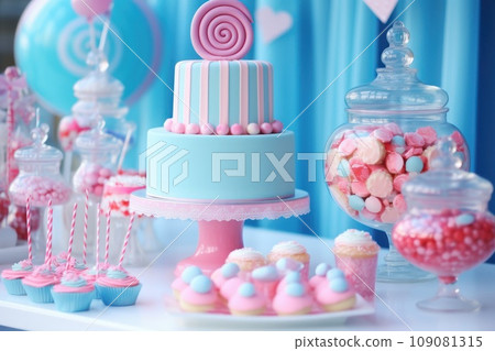 Gender party candy bar in blue and pink color Gender party candy bar in blue and pink color 109081315