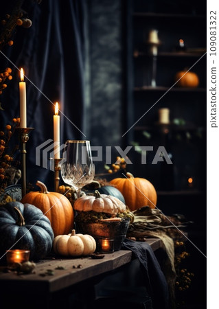 Thanksgiving table setting with pumpkin 109081322