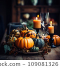 Thanksgiving table setting with pumpkin 109081326
