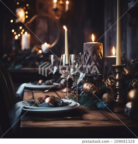 Christmas table setting with winter decoration Christmas table setting with winter decoration 109081328
