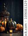 Thanksgiving table setting with pumpkin 109081329