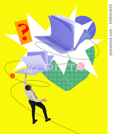 Businessman learning new information, growing personal and professional knowledges. Contemporary art collage. 109081620