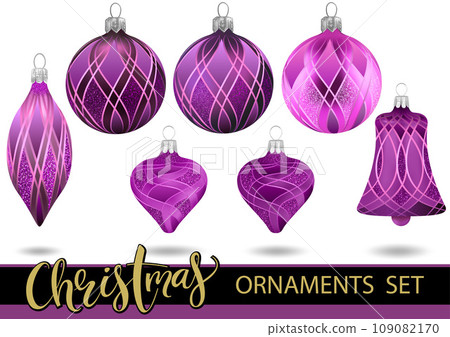 Set of Purple Christmas Ornaments with Pattern 109082170
