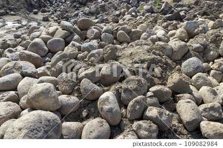 large stones on the construction site used for construction large stones on the construction site used for construction 109082984