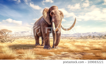 a mammoth in a prehistoric landscape a mammoth in a prehistoric landscape 109083221