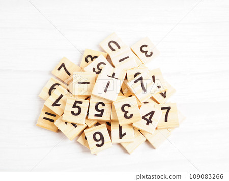 Number wood block cubes for learning Mathematic, education math concept. 109083266